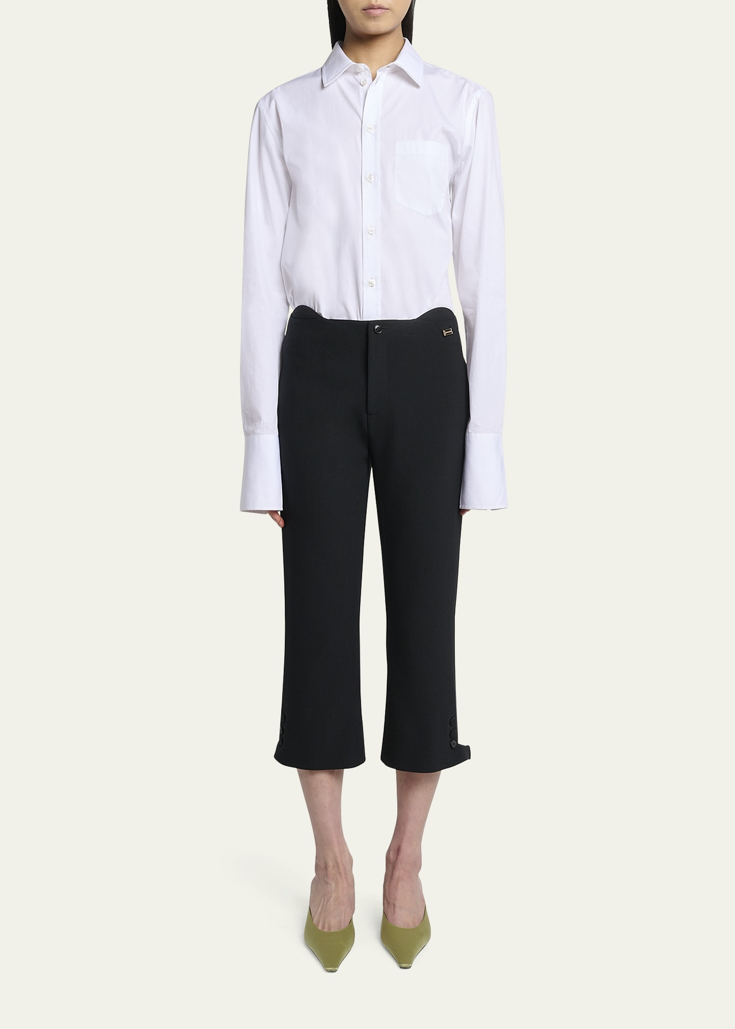 Buttoned Cuff Cropped Wool Trousers - 2
