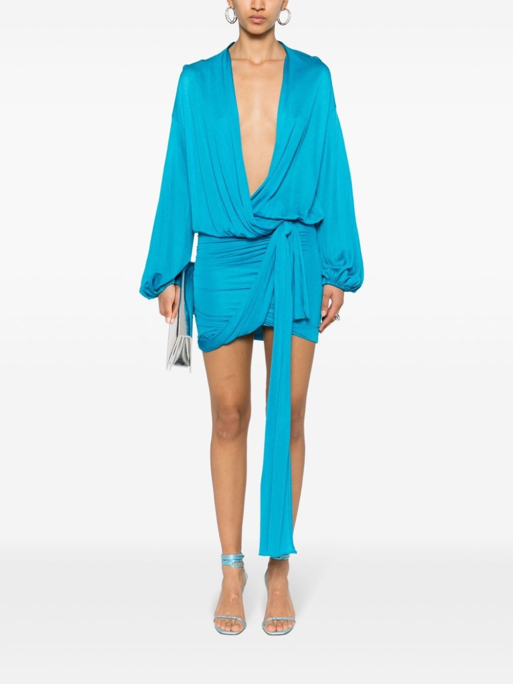draped V-neck mini dress - 4