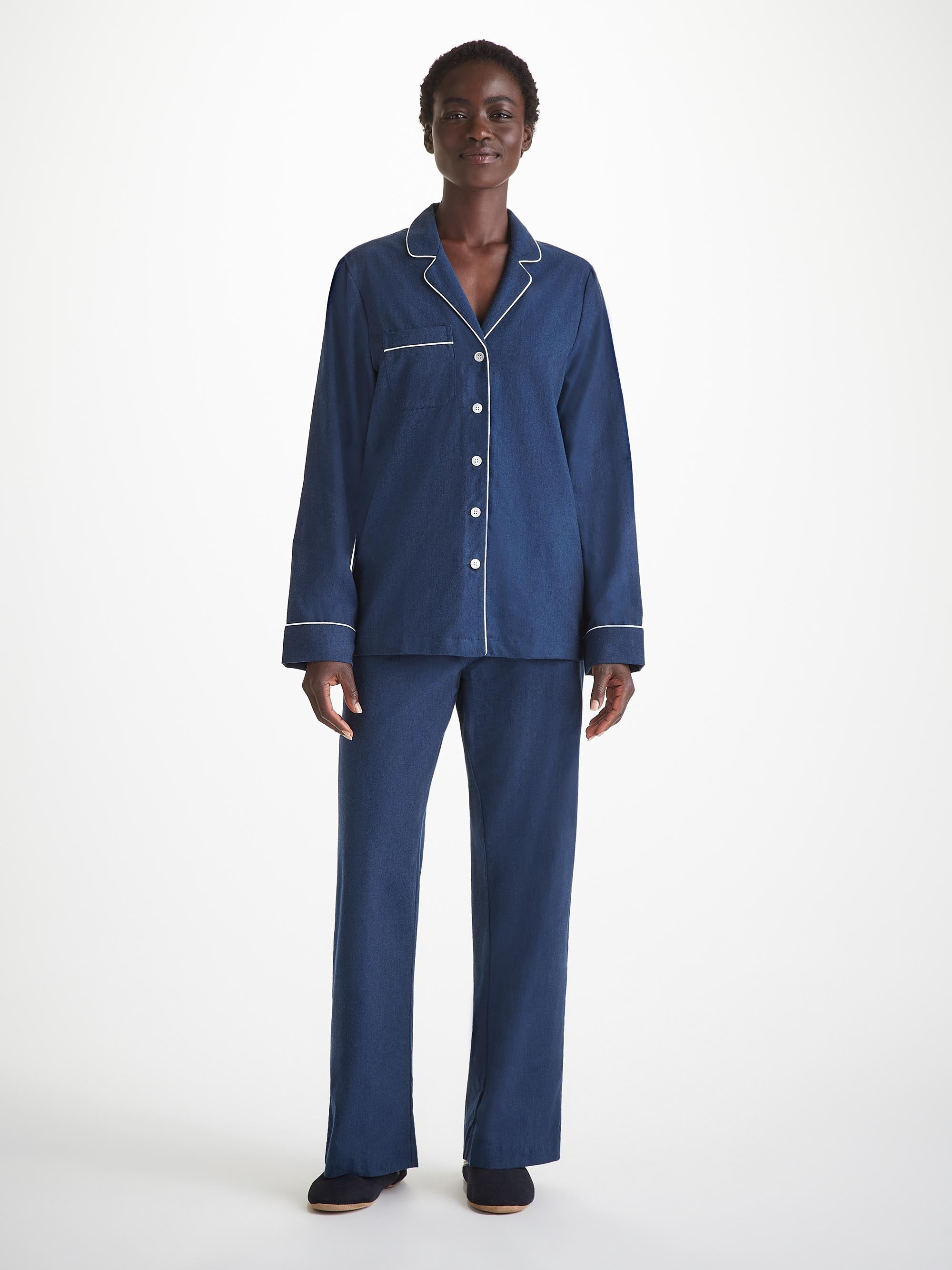 Women's Pyjamas Balmoral 3 Brushed Cotton Navy - 2