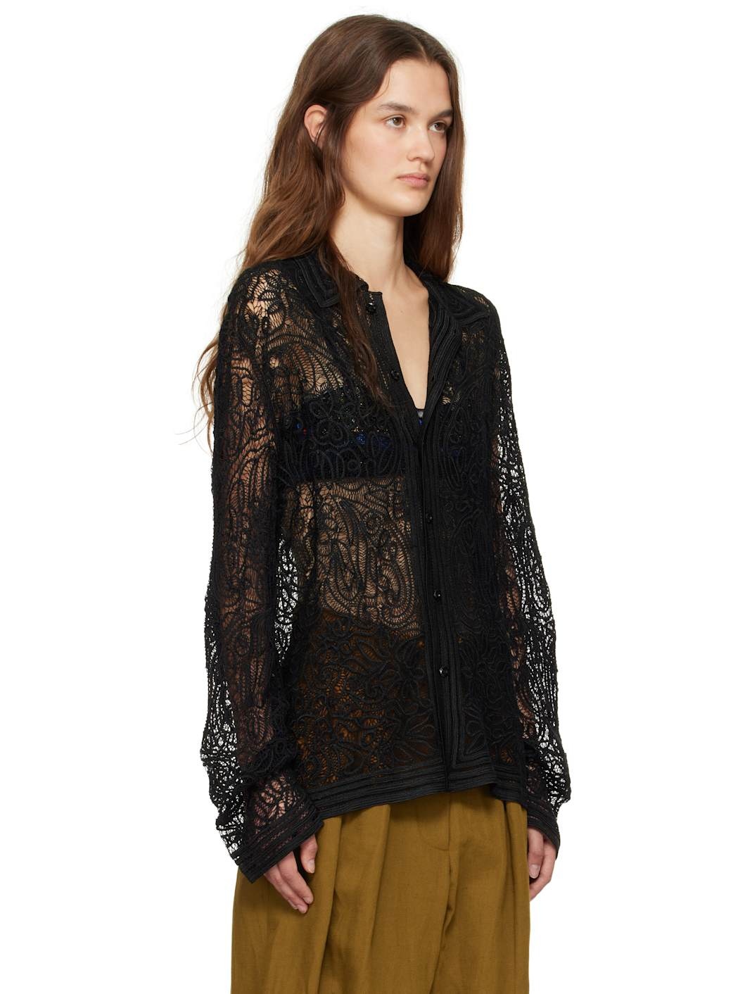 Black Blooming Threadwork Shirt - 2