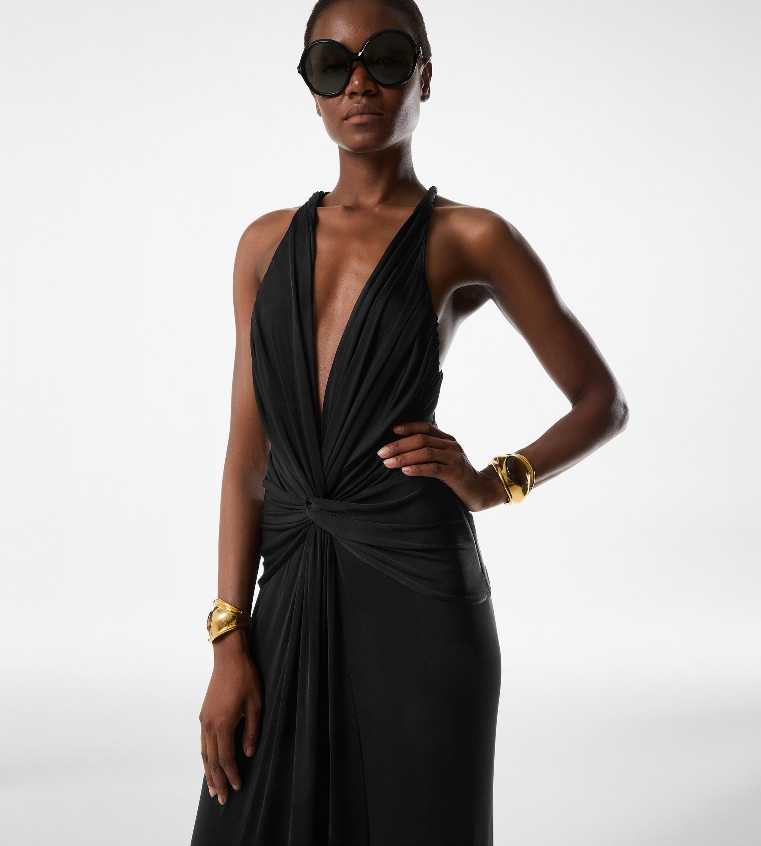 V-NECK CRISS-CROSS EVENING DRESS - 2
