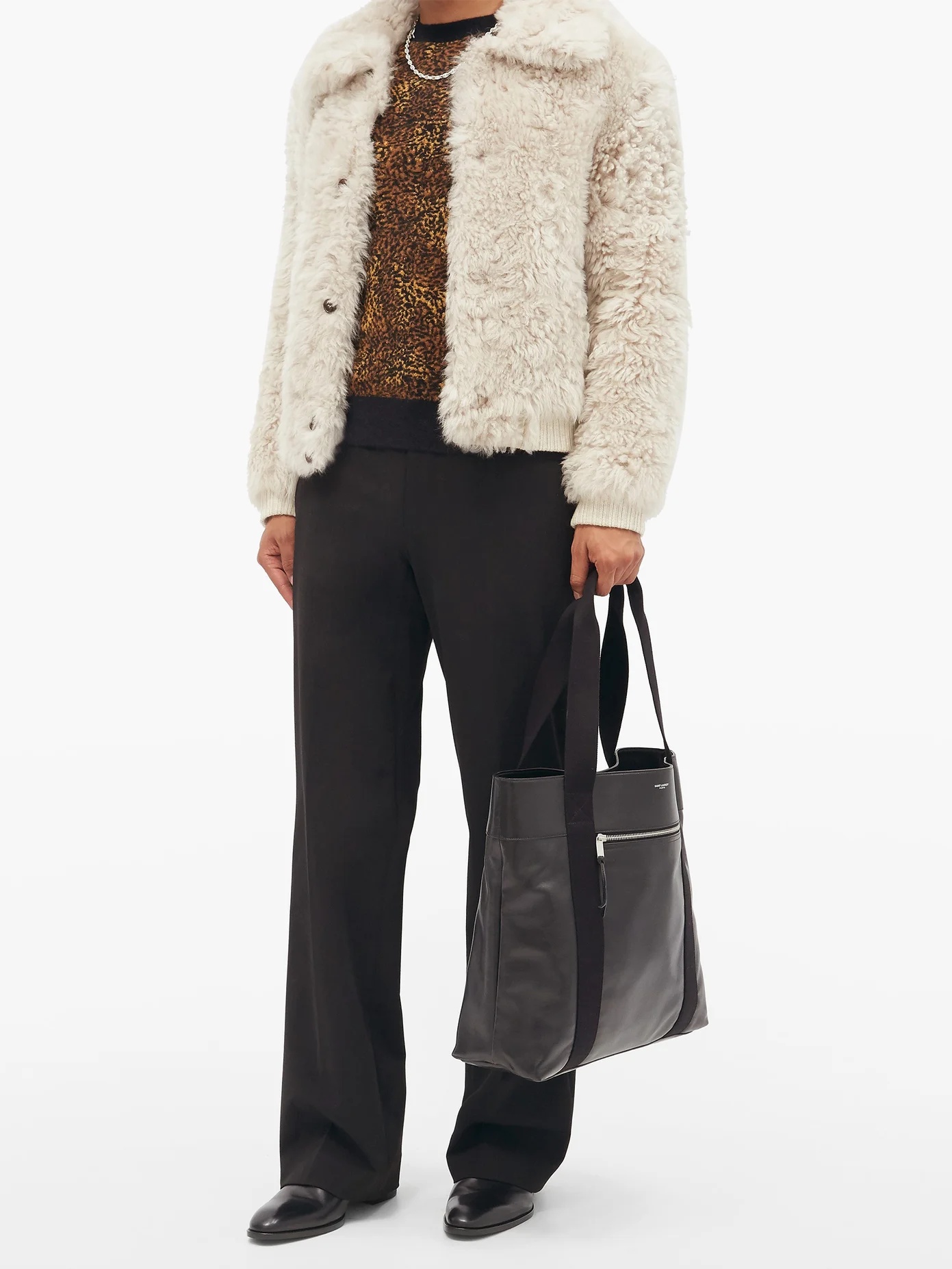 Point-collar shearling jacket - 2