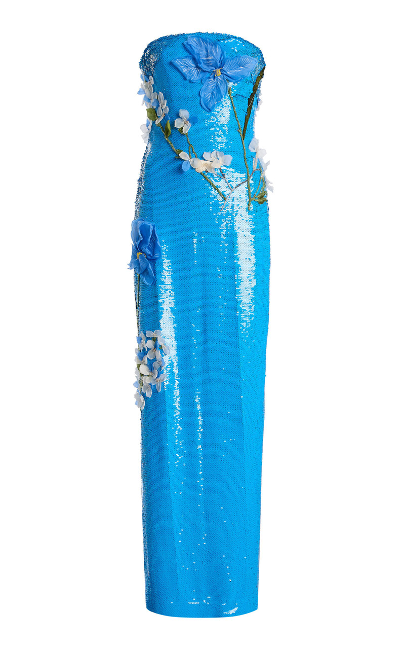 Strapless Embroidered Sequin Gown blue 1