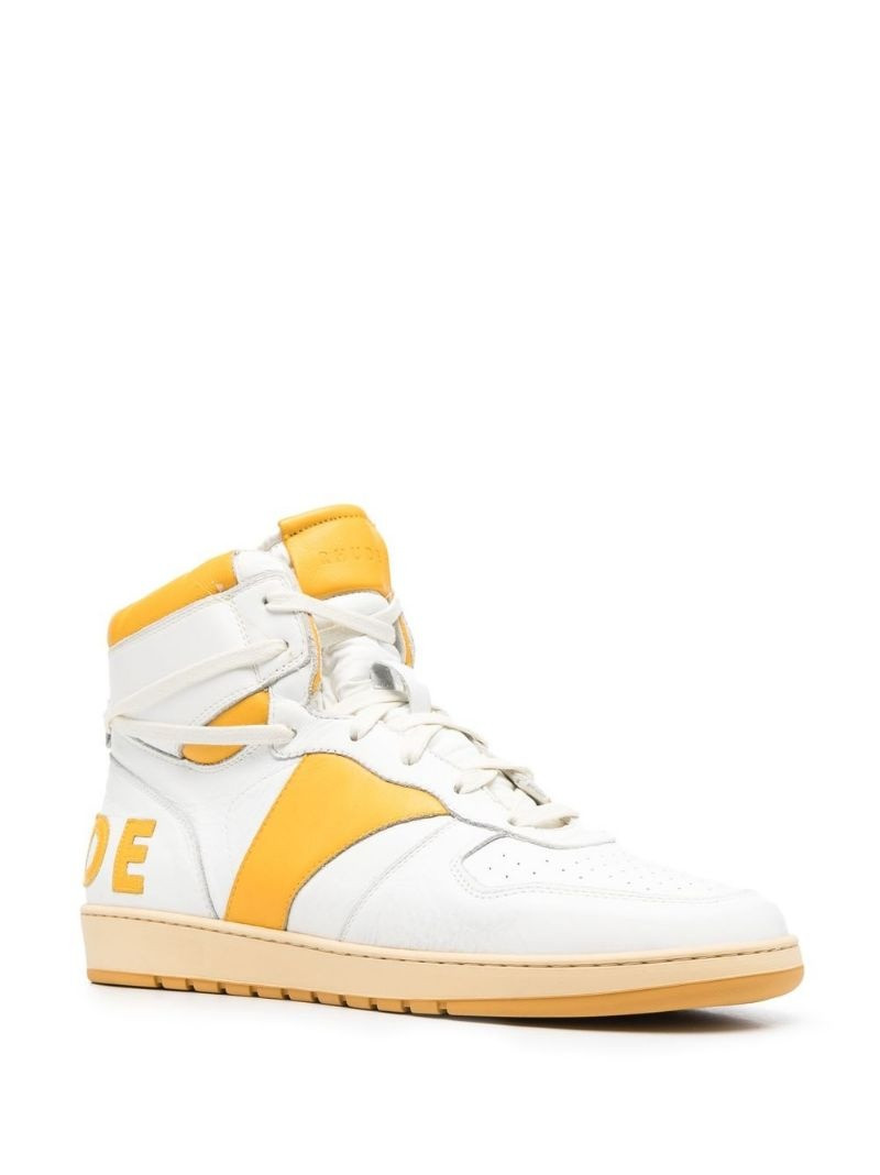 Rhude logo patch high-top sneakers outlook