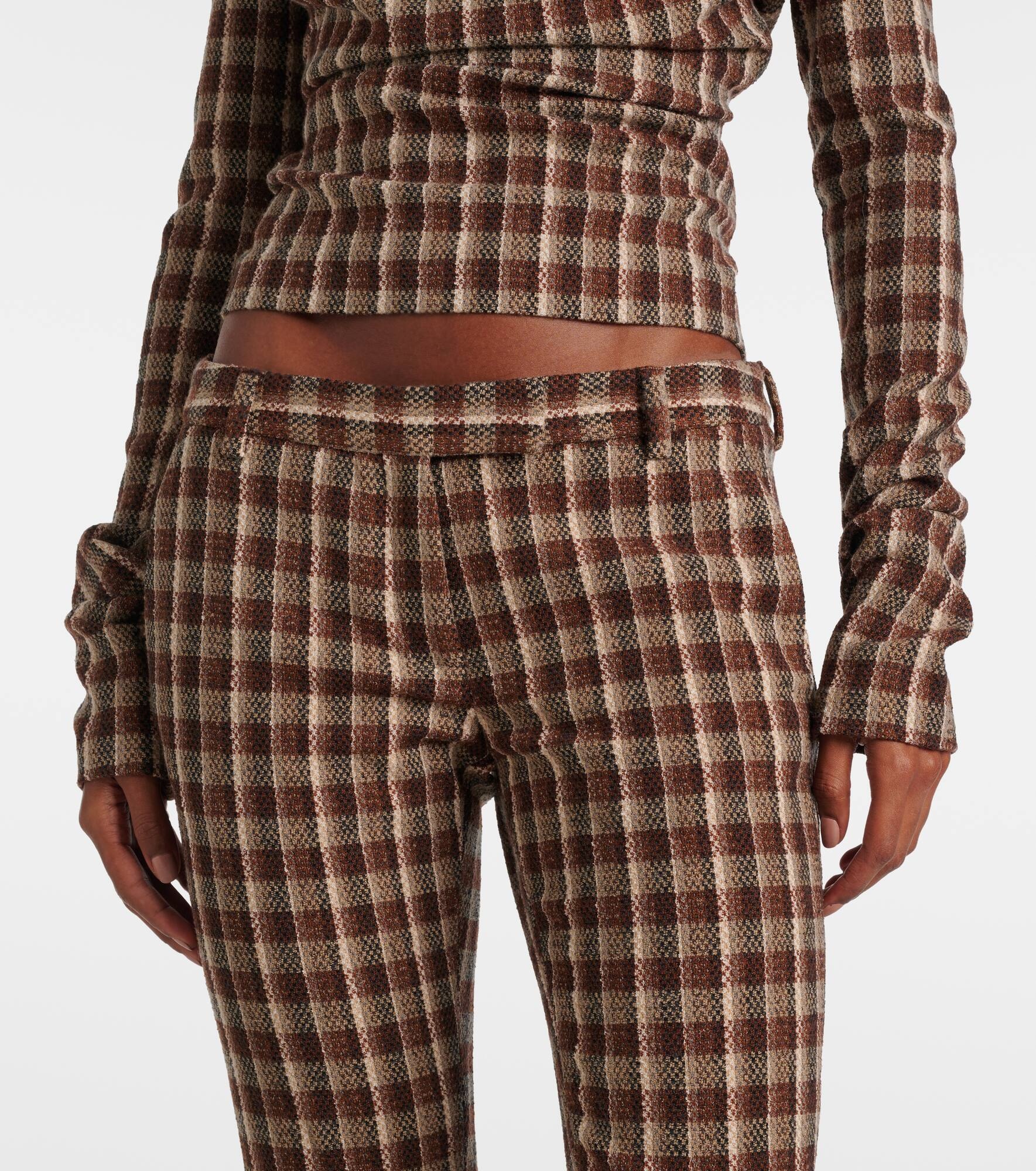 Checked wool and cotton-blend flared pants - 4