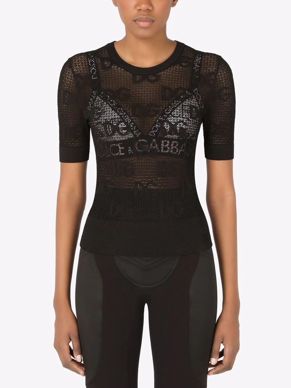 open-work jacquard logo top - 3