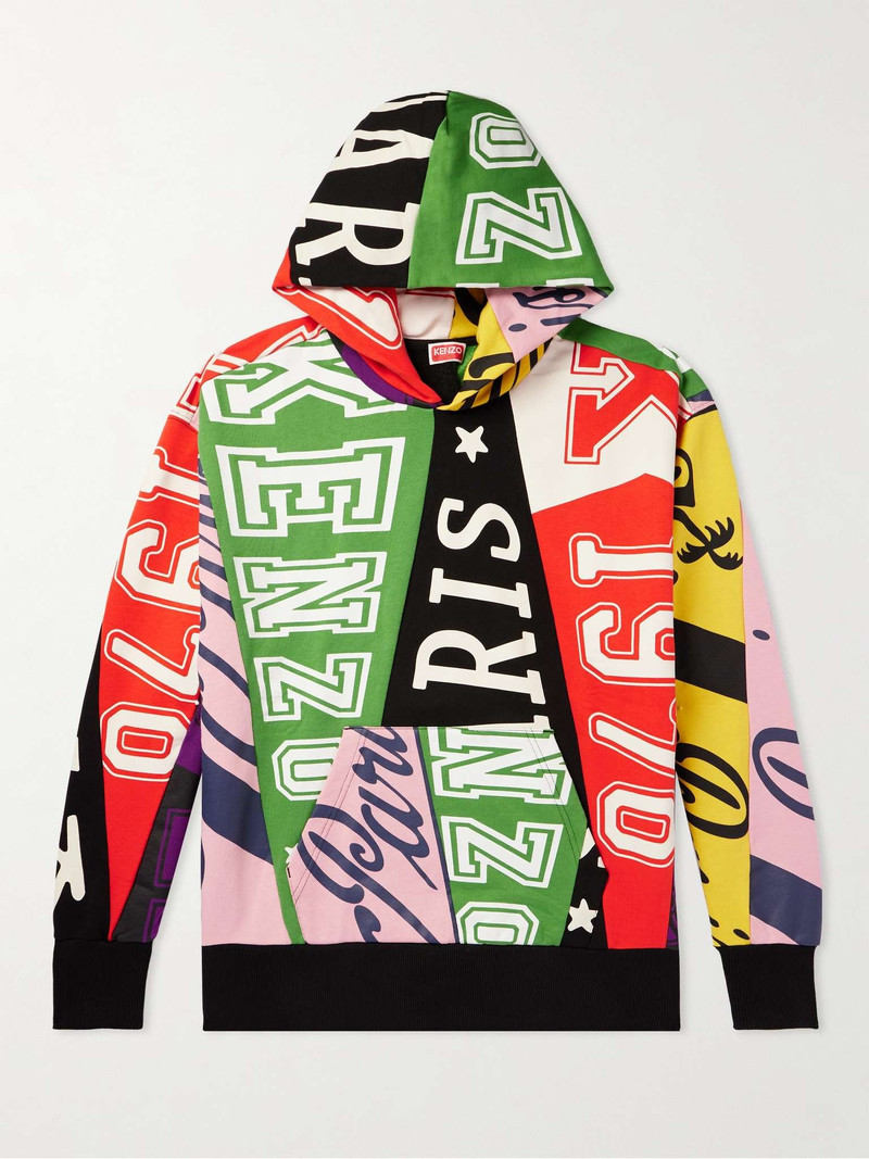 Printed Patchwork Stretch-Cotton Jersey Hoodie - 1