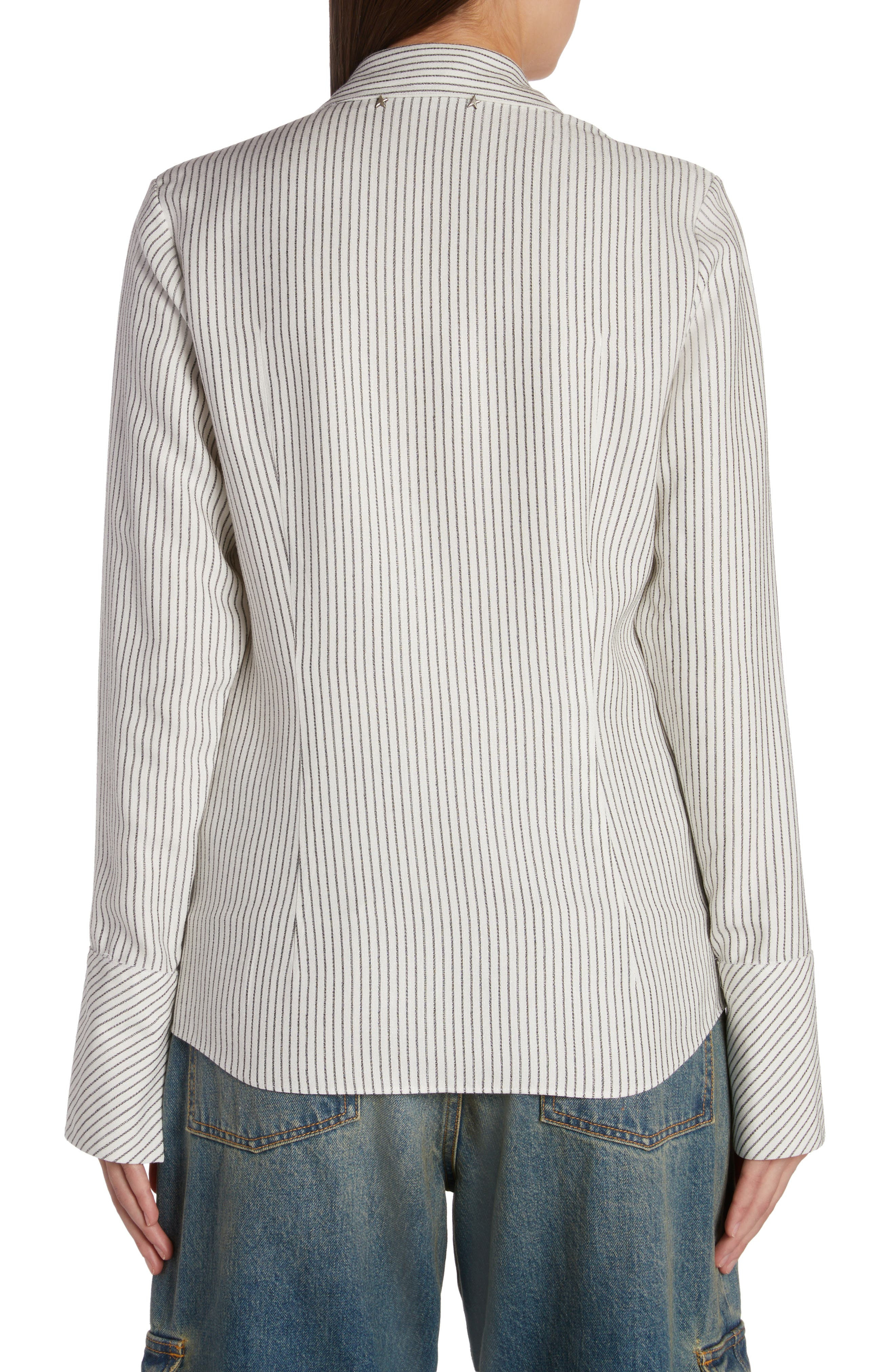 Golden Goose Journey Collection Slim Fit Stripe Button-Up Shirt in Arctic Wolf/Black at Nordstrom - 2