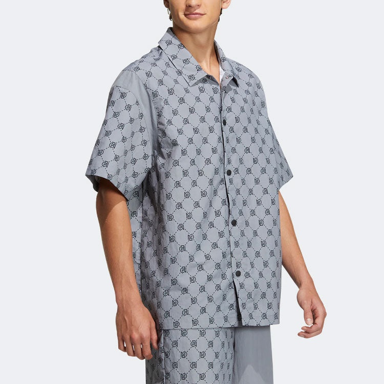 Men's adidas neo Pattern Full Print Athleisure Casual Sports Short Sleeve Shirt Gray IB5858 - 4