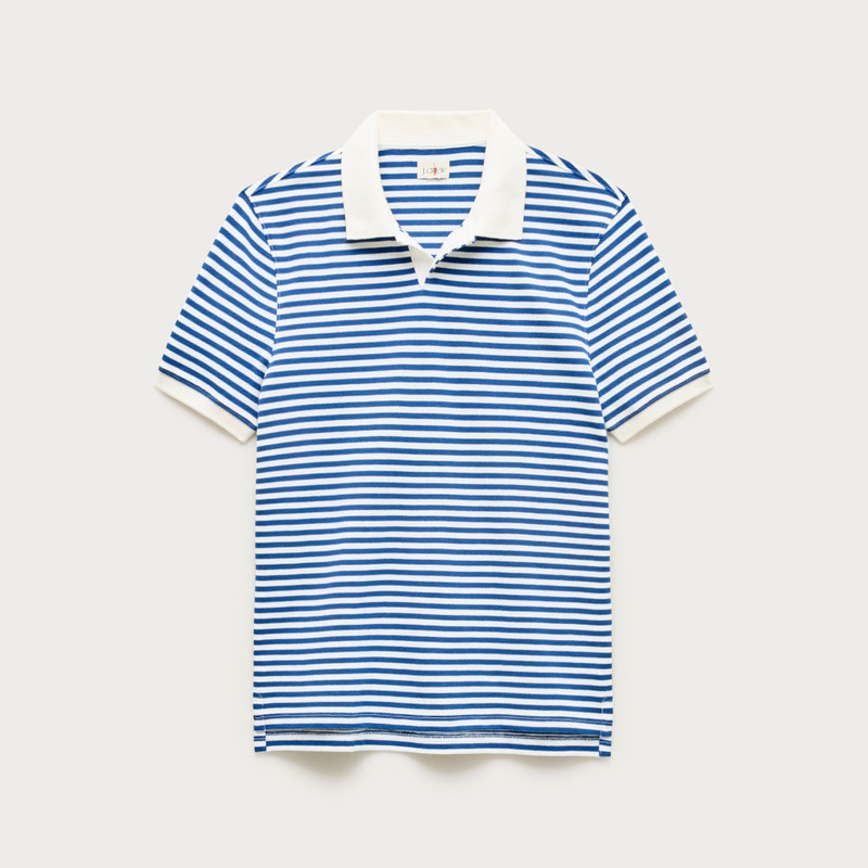 Piqué johnny-collar polo shirt in stripe 1
