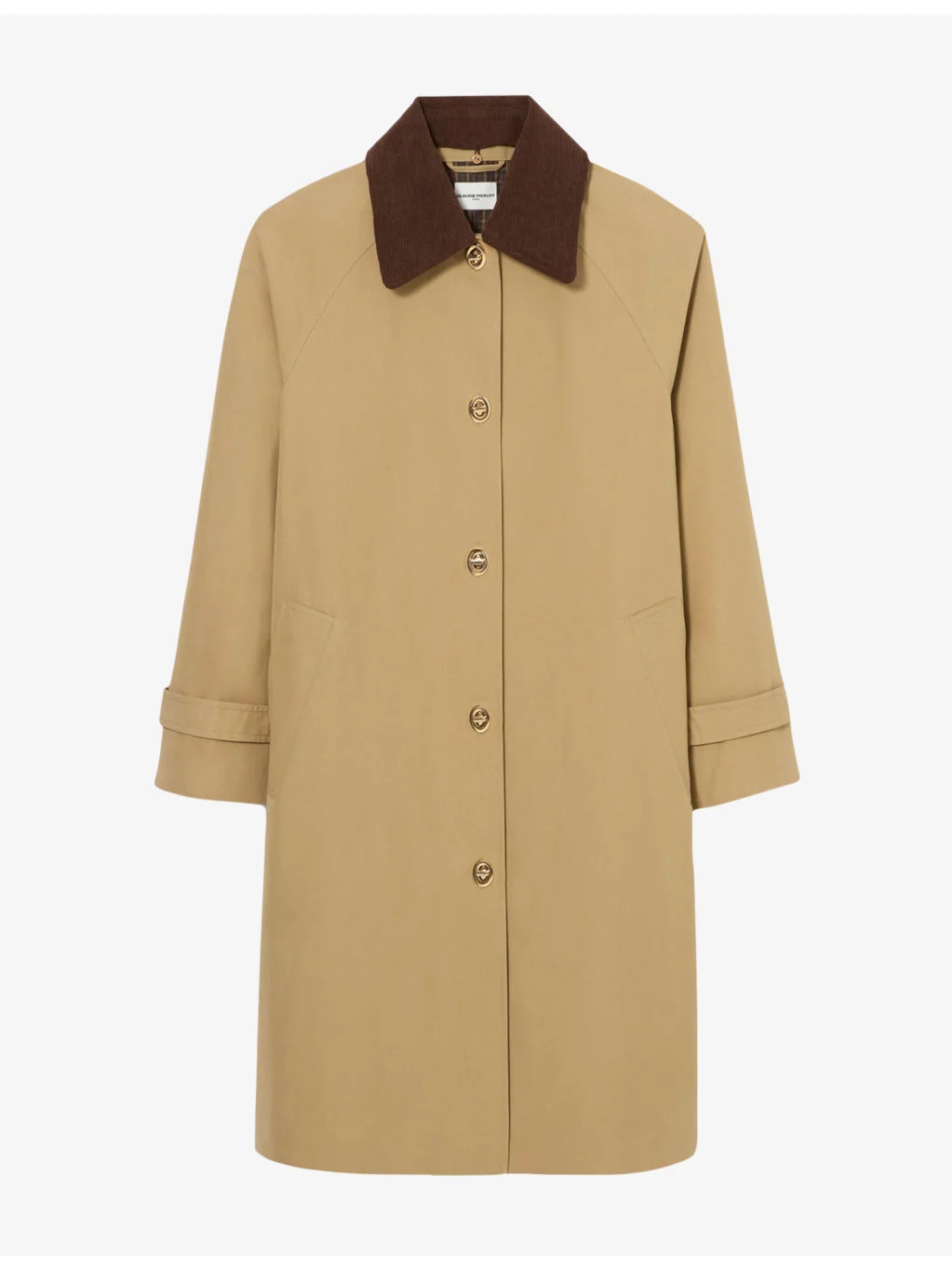 Corduroy-Collar Longline Cotton-Blend Trench Coat - 1