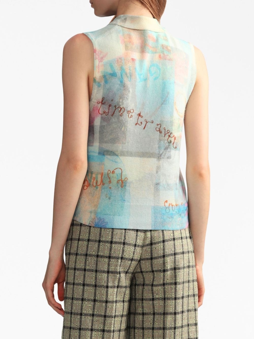 abstract-print fine-knit vest - 4
