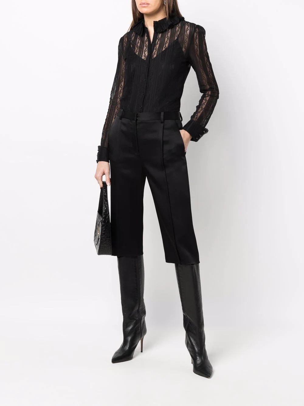 frilled-neck lace shirt - 2