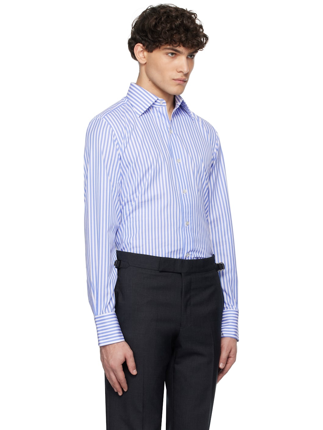 Blue & White Ladder Stripe Slim Fit Shirt - 2
