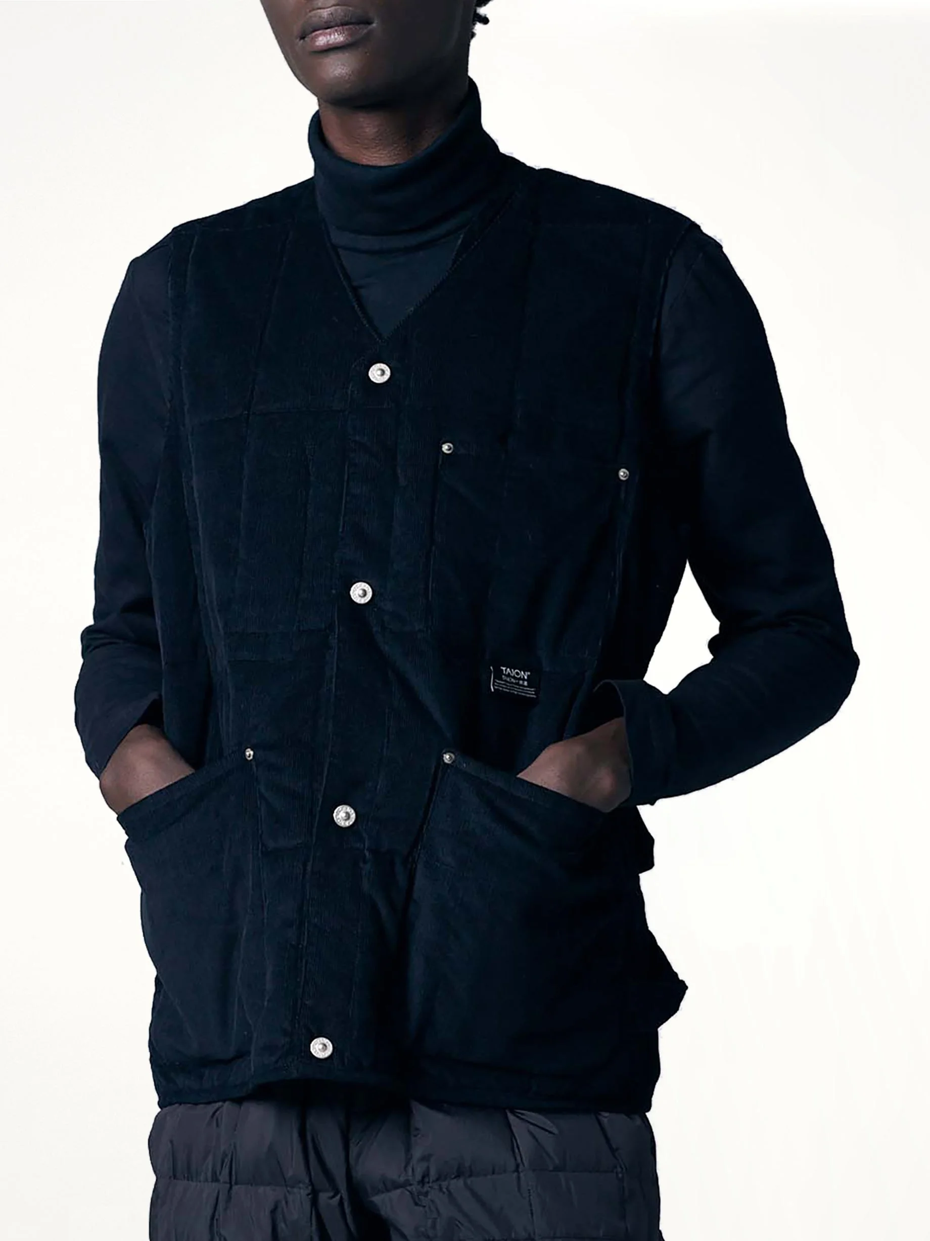 Work V Neck Button Down Vest in Black - 1