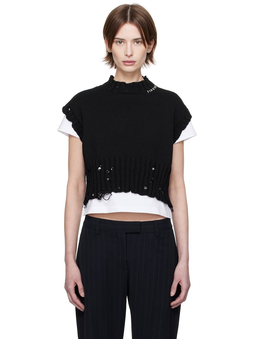 Black Sleeveless Crewneck Sweater - 1