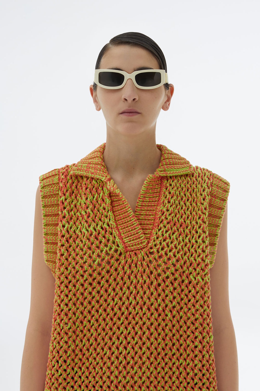 ORANGE & AZURE KNIT POLO DRESS - 5