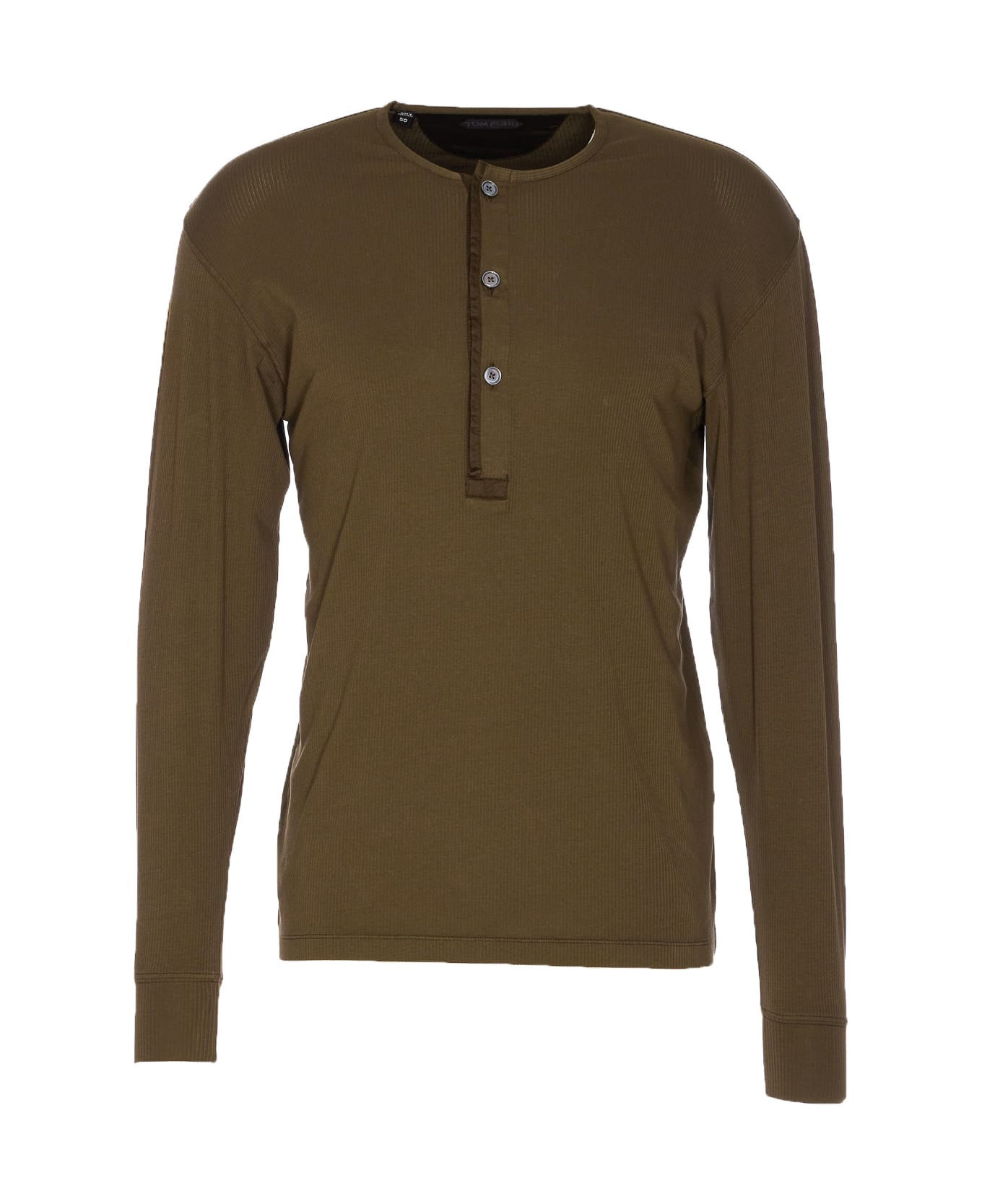 Ribbed Longsleeves Henley T-shirt - 1