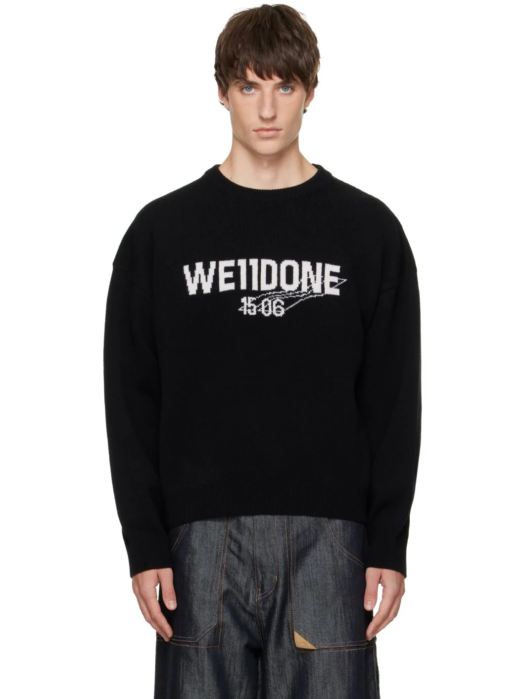 Black Wide-Fit '1506' Logo Pullover Sweater - 1