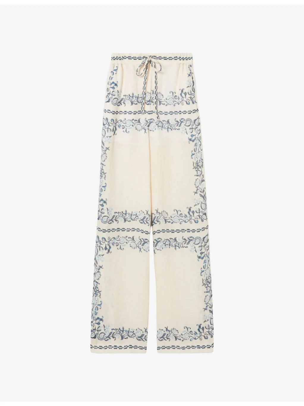 Flowy Floral-Print Linen Trousers - 1