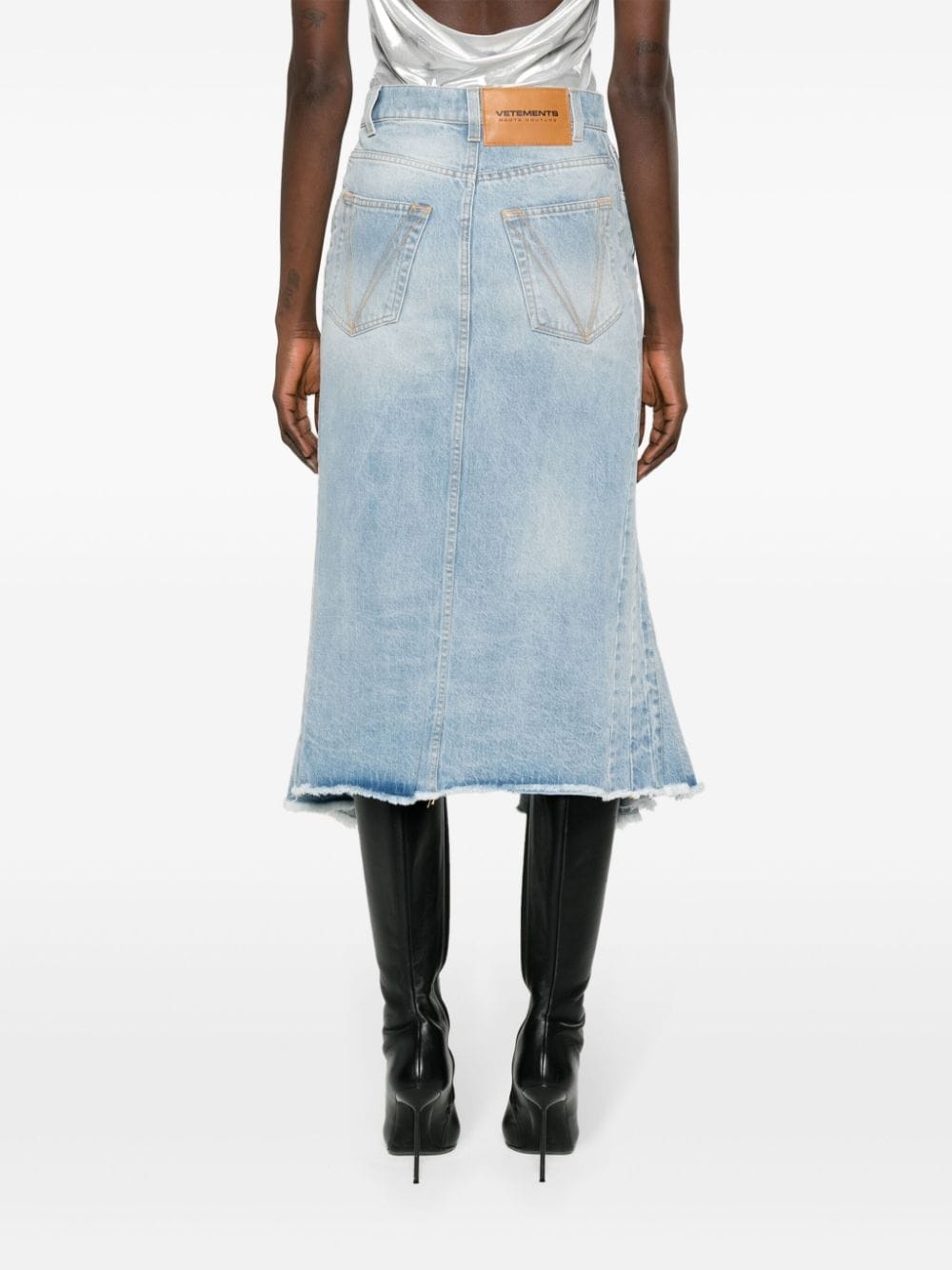 godet denim midi skirt - 4