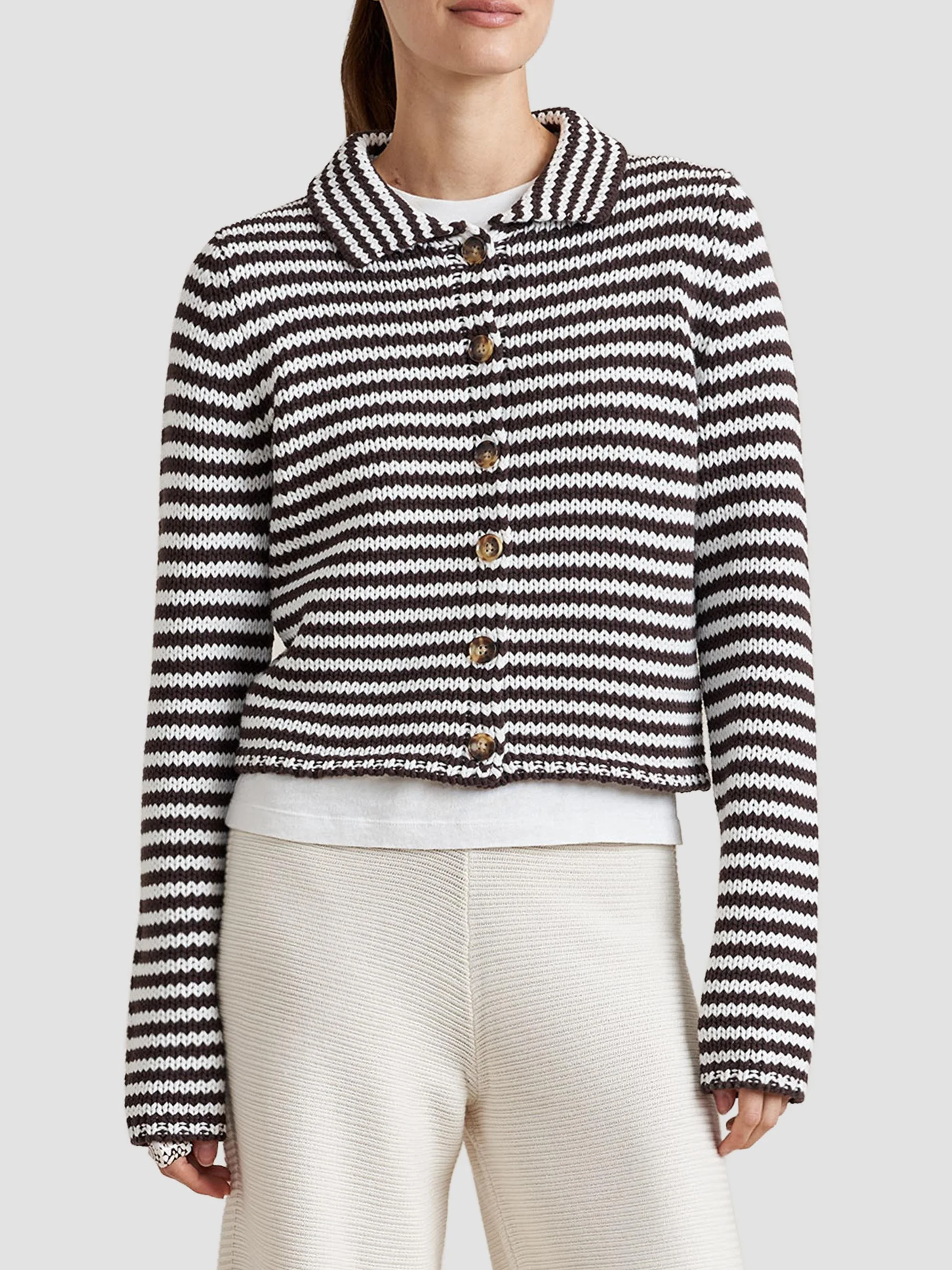 Women's Stripe Cardigan - Chocolate Ivory - 1