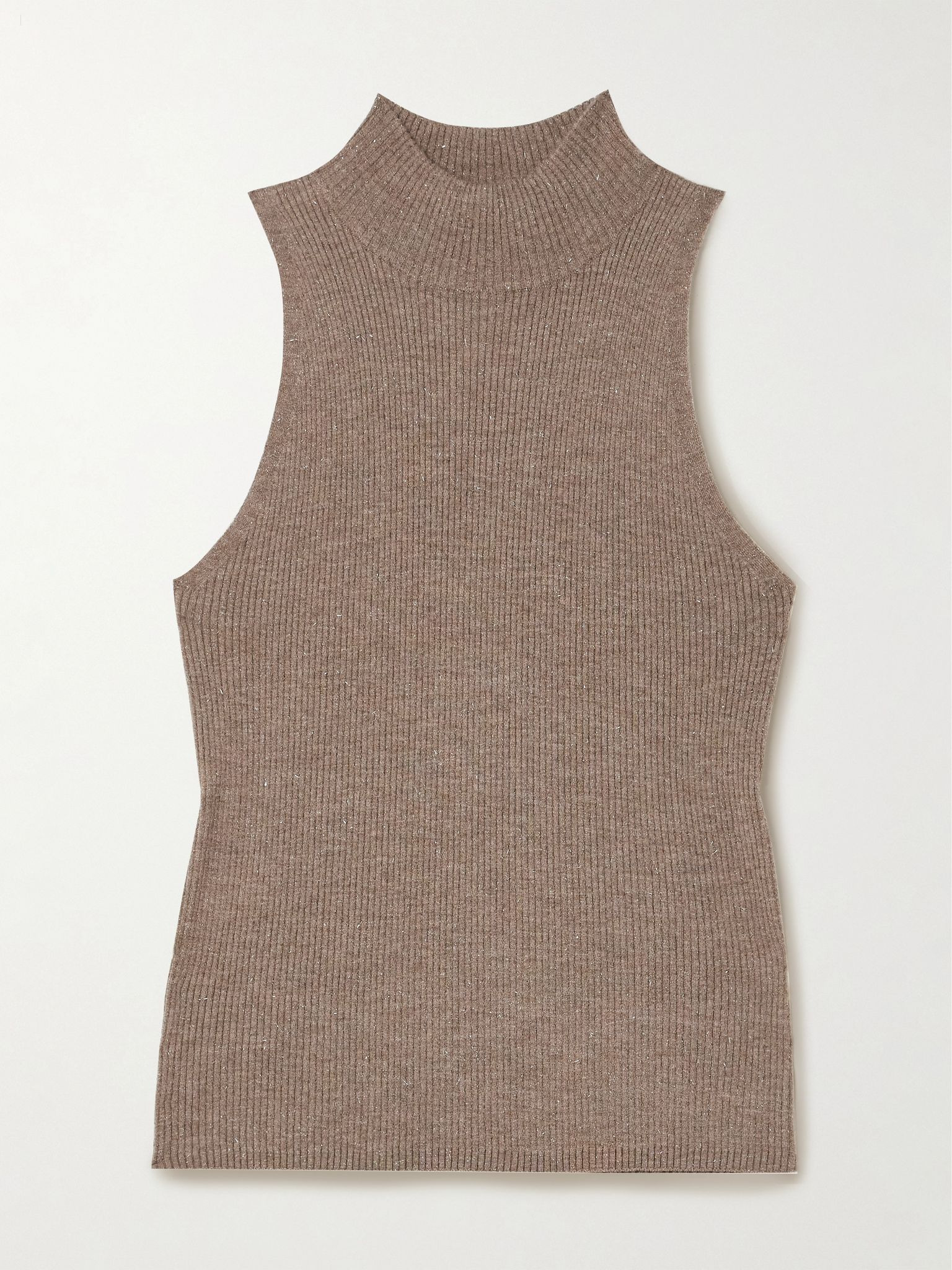 Metallic ribbed-knit turtleneck tank Brown - 1