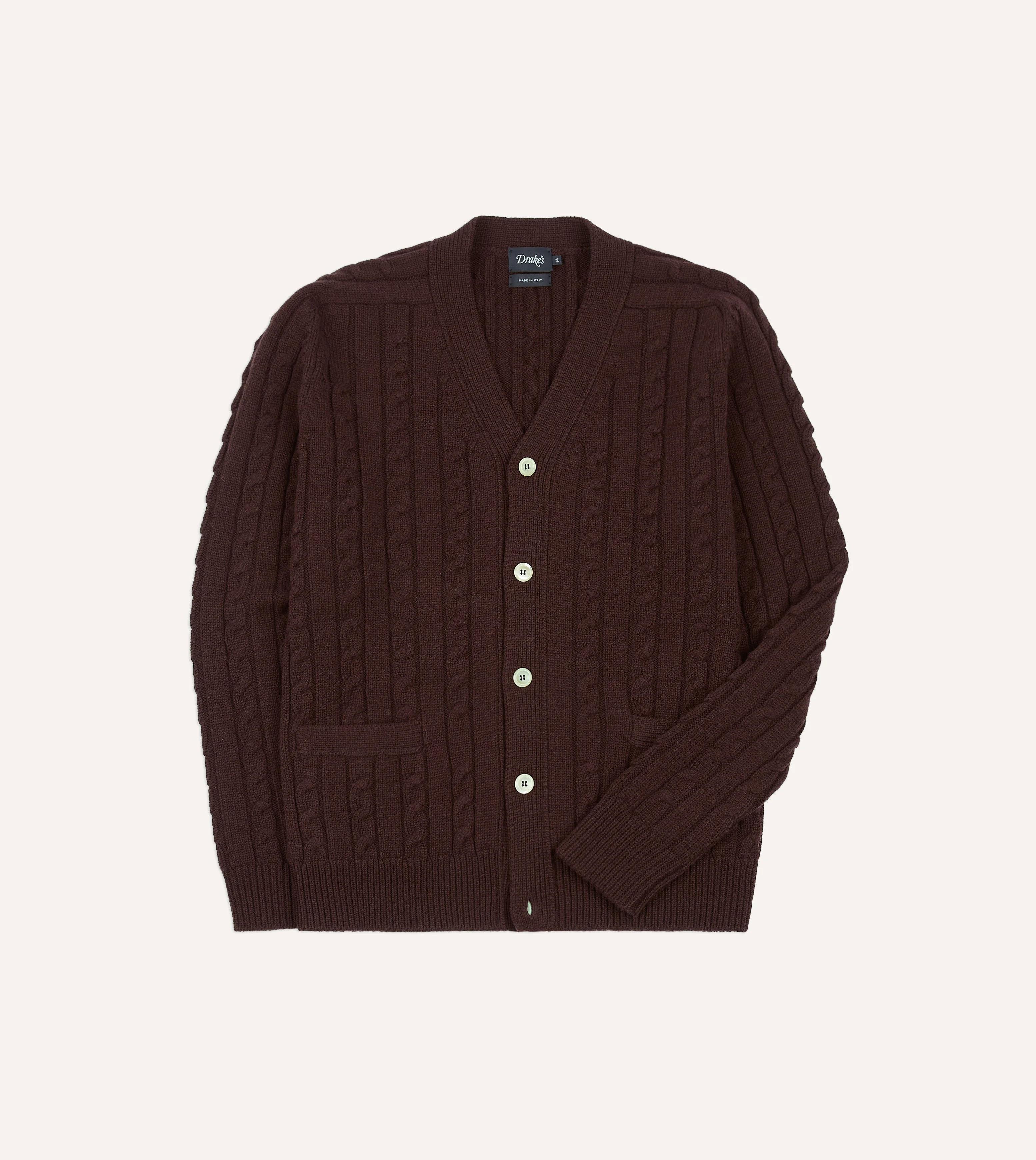 Brown Lambswool 6 Button Cable Knit Cardigan - 1