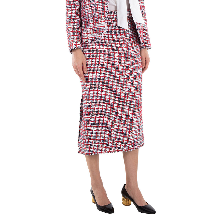 Thom Browne Ladies Check Summer Tweed Fray Maxi Low Rise Pencil Skirt - 3