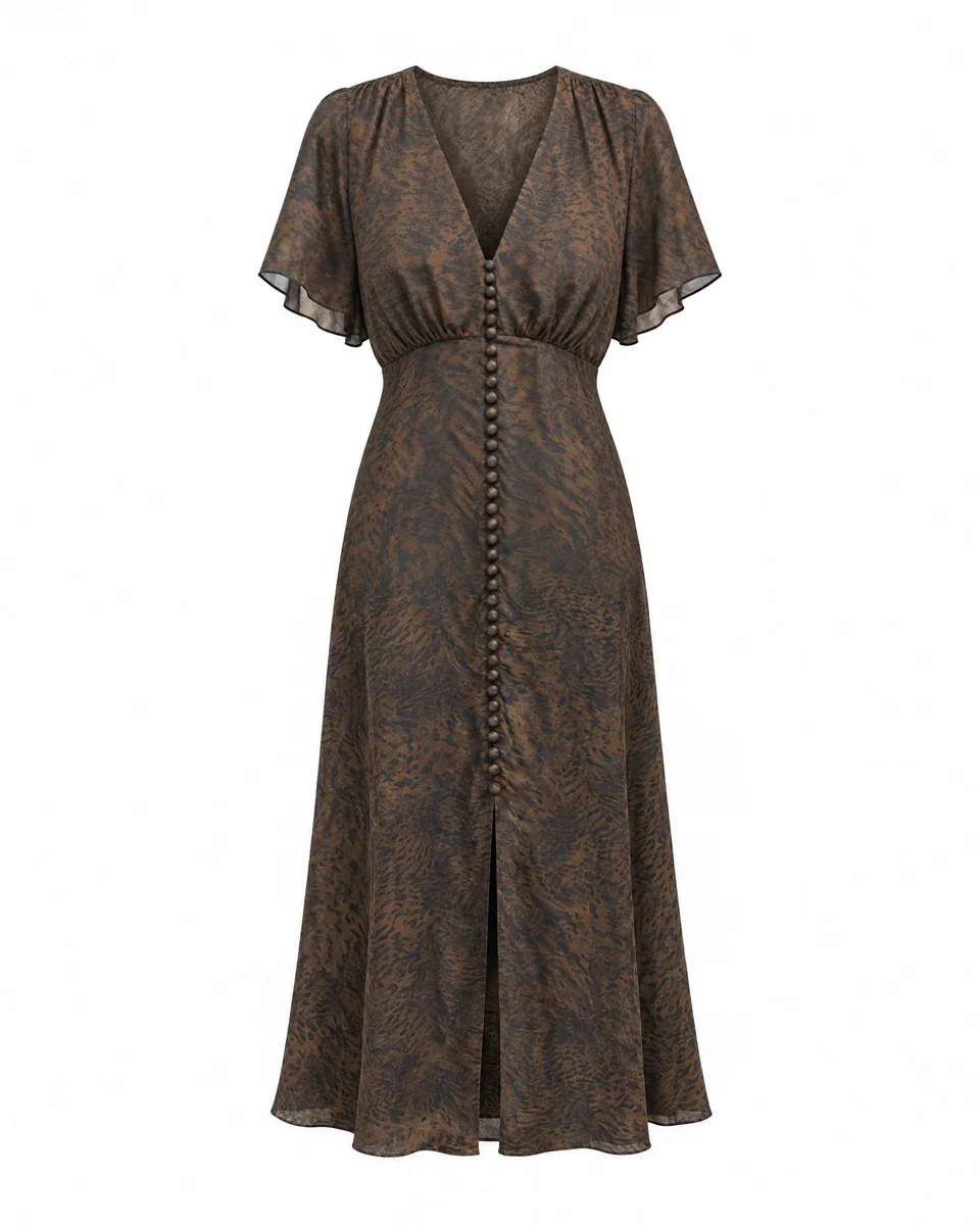 BROWN LEOPARD-PRINT MAXI DRESS - 1