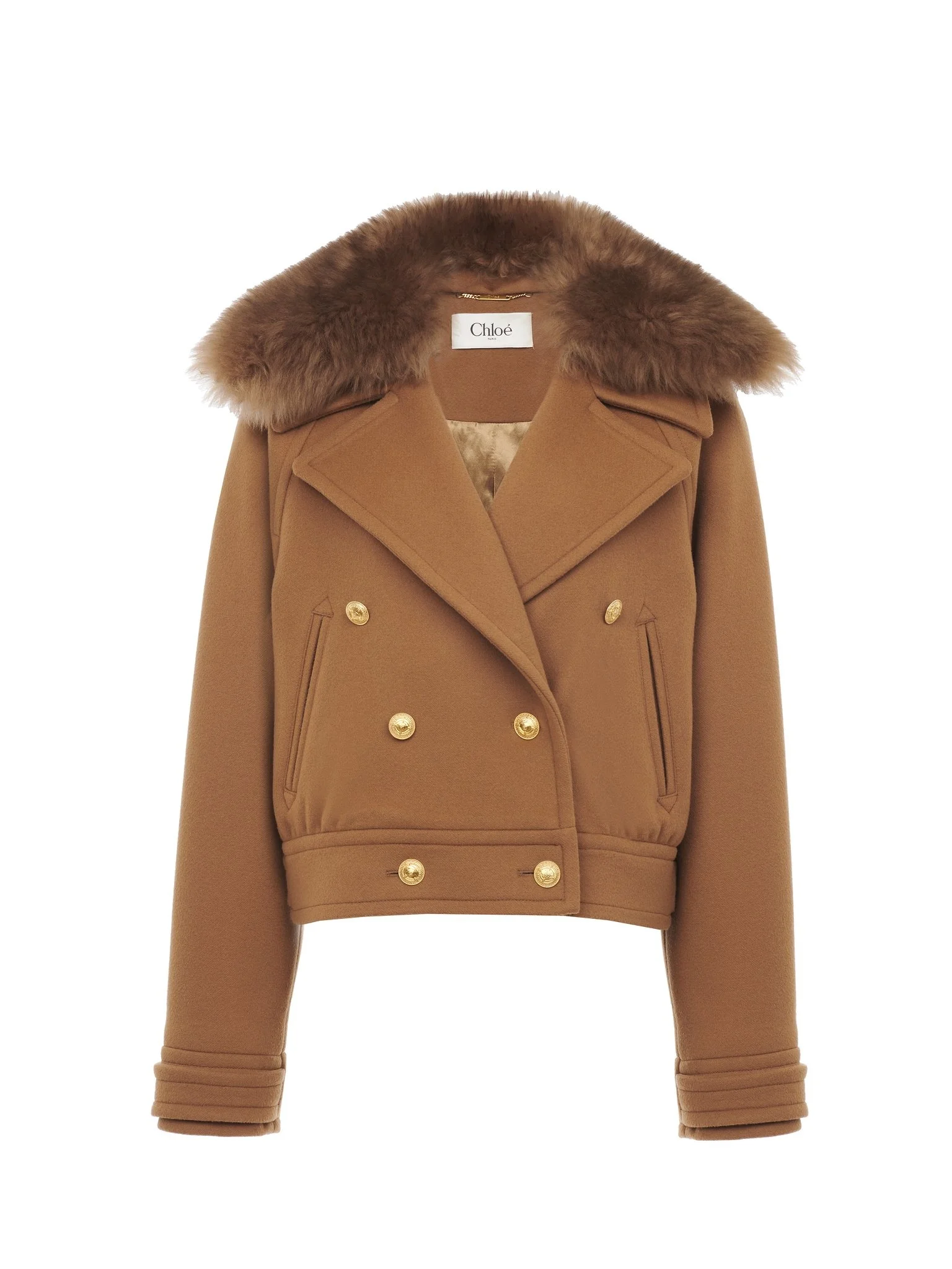 SHORT BOXY DOUBLE-BREASTED COAT IN SOFT WOOL - 1