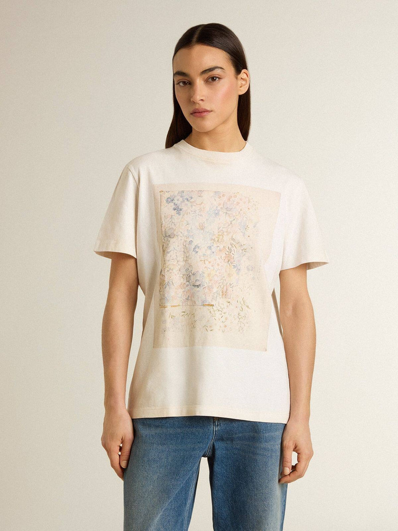 Golden Goose Women's white T-shirt with floral print outlook