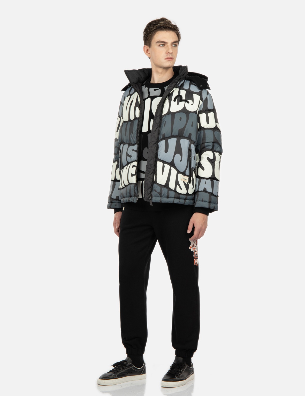 ALLOVER WAVY TEXT PRINT DOWN JACKET - 3
