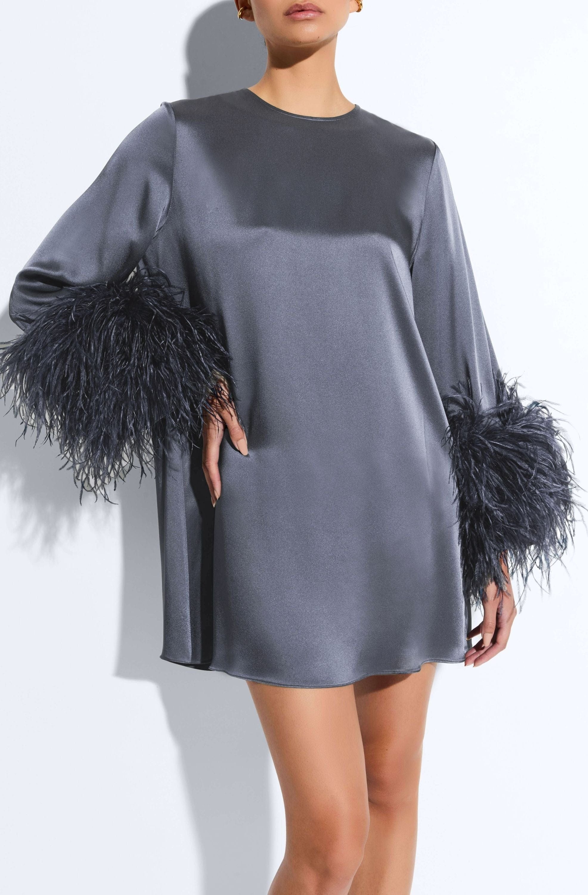 Satin Dress With Feathers - 4