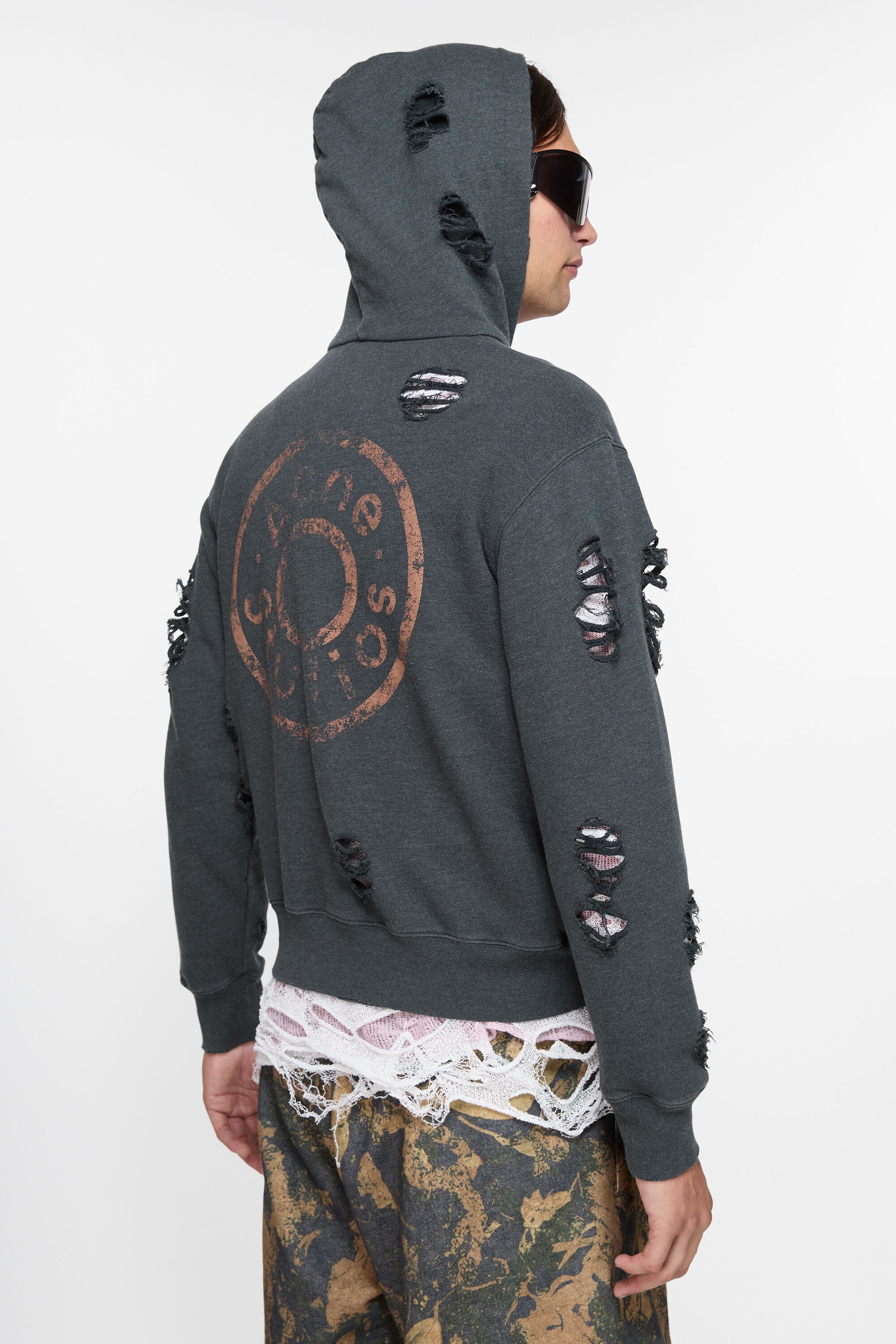 Hooded zipper sweater - Black melange - 3