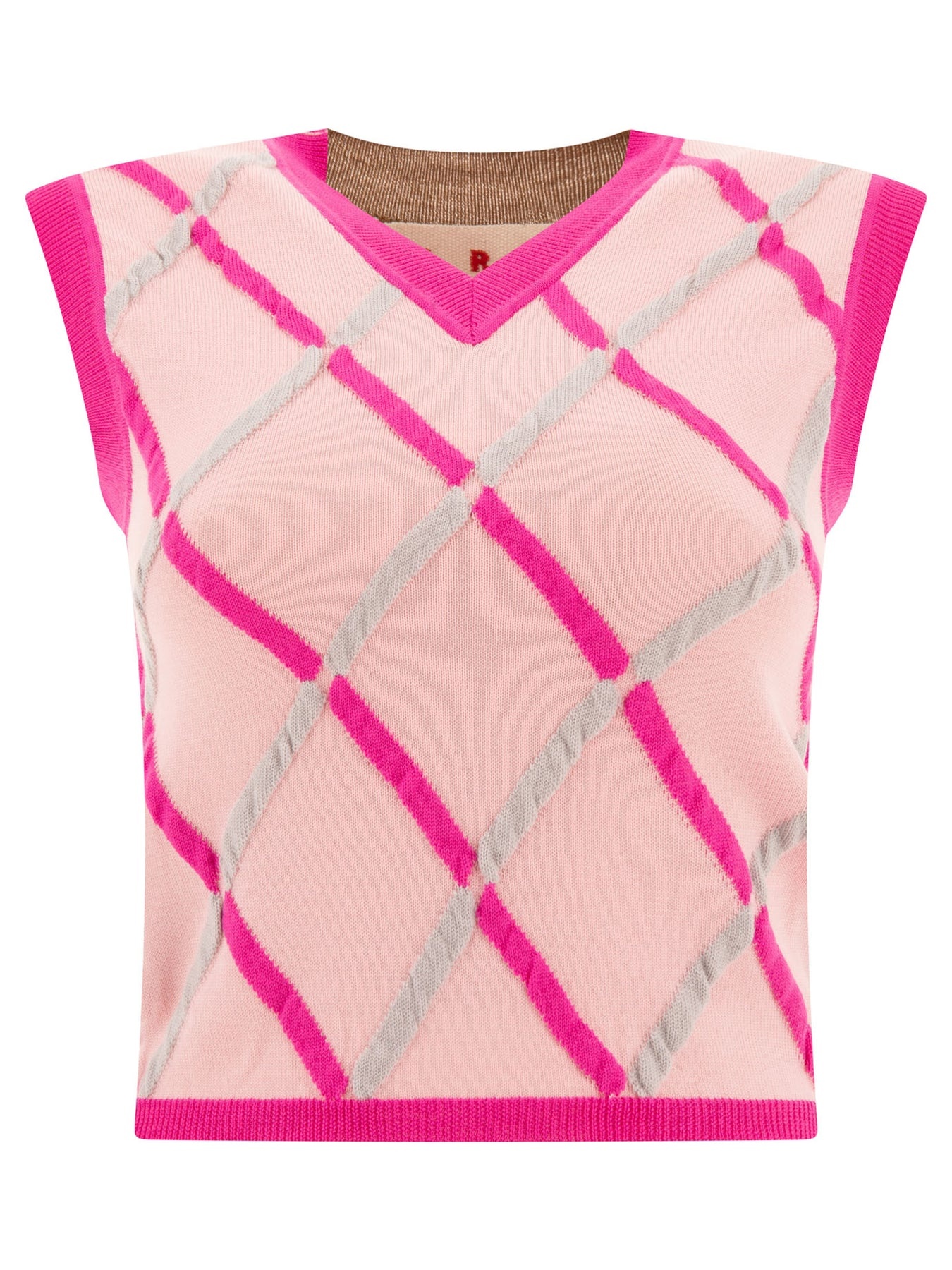 Waistcoat With Diamond Pattern Knitwear Pink - 1