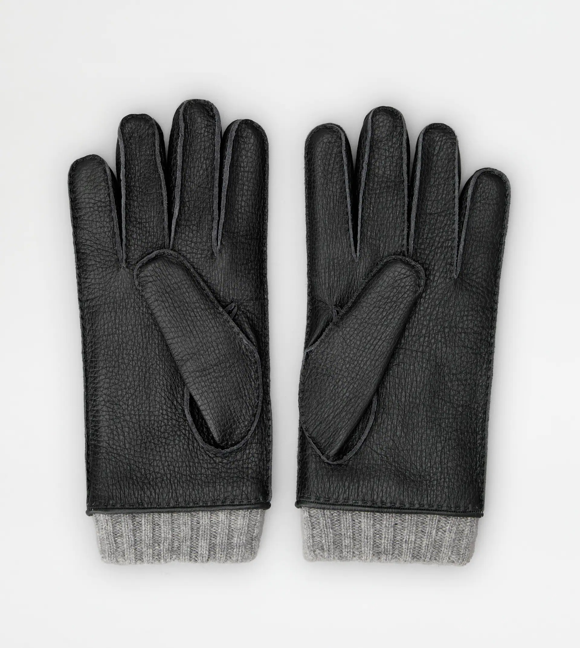 TOD'S GLOVES IN LEATHER AND CASHMERE - BLACK, GREY, ORANGE - 2