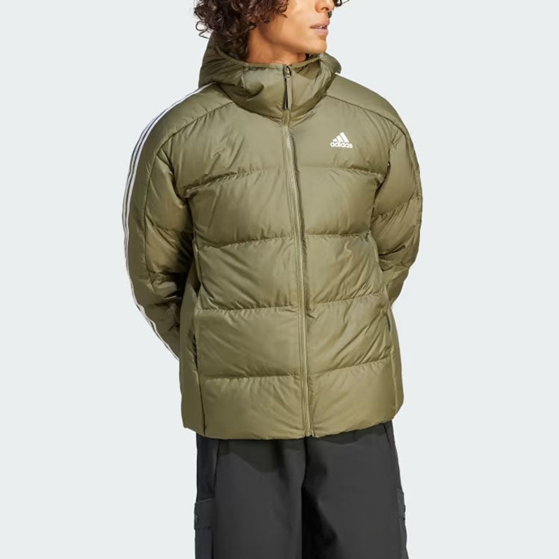 adidas adidas Midweight Down Hooded Jacket 'Olive Green' IK3214 outlook