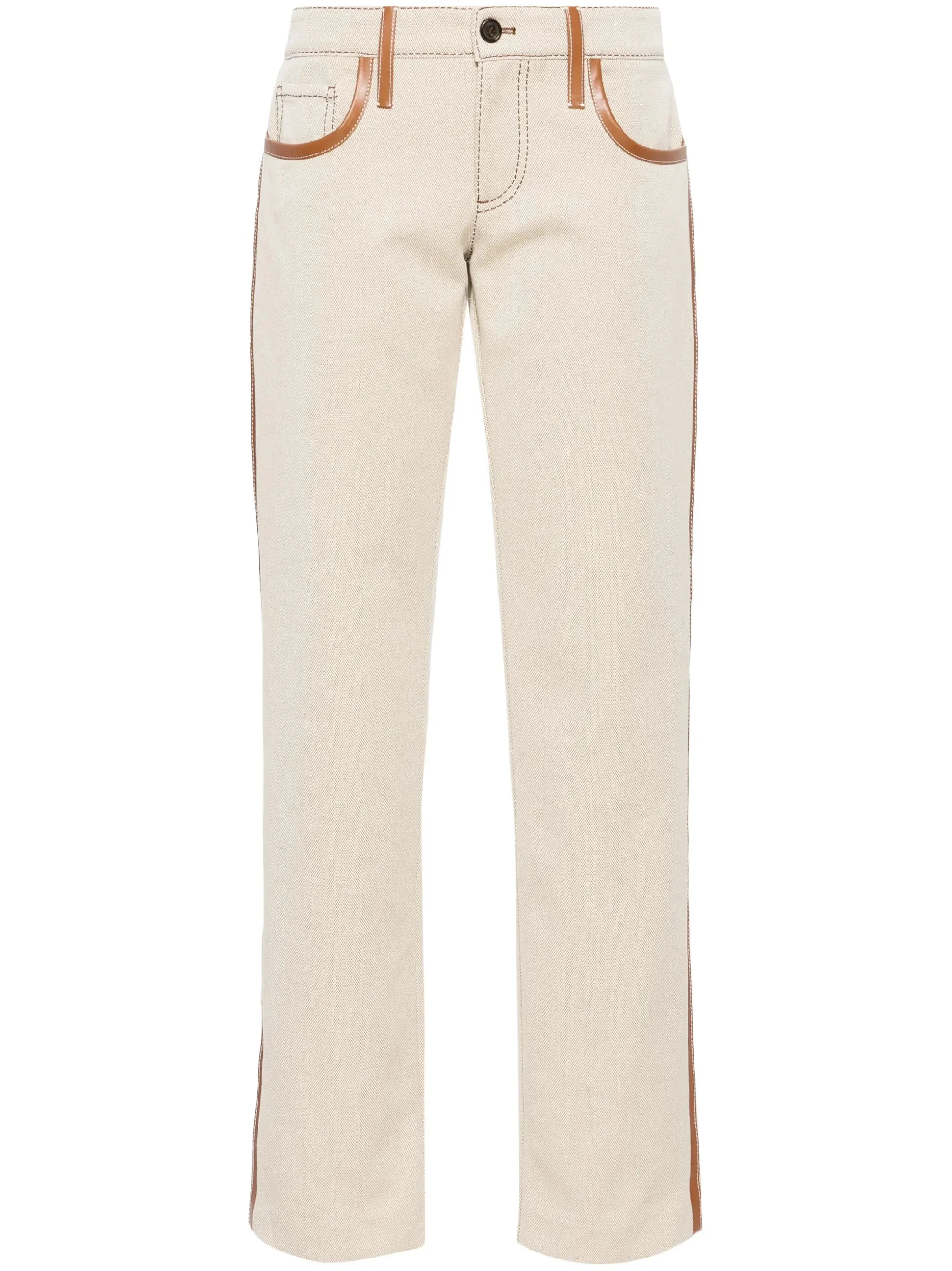 leather-trim canvas trousers - 1