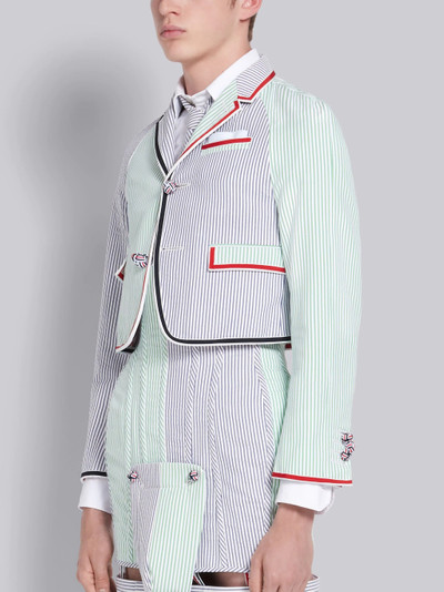 Thom Browne Green Seersucker Stripe Cropped Shrunken Sport Coat outlook