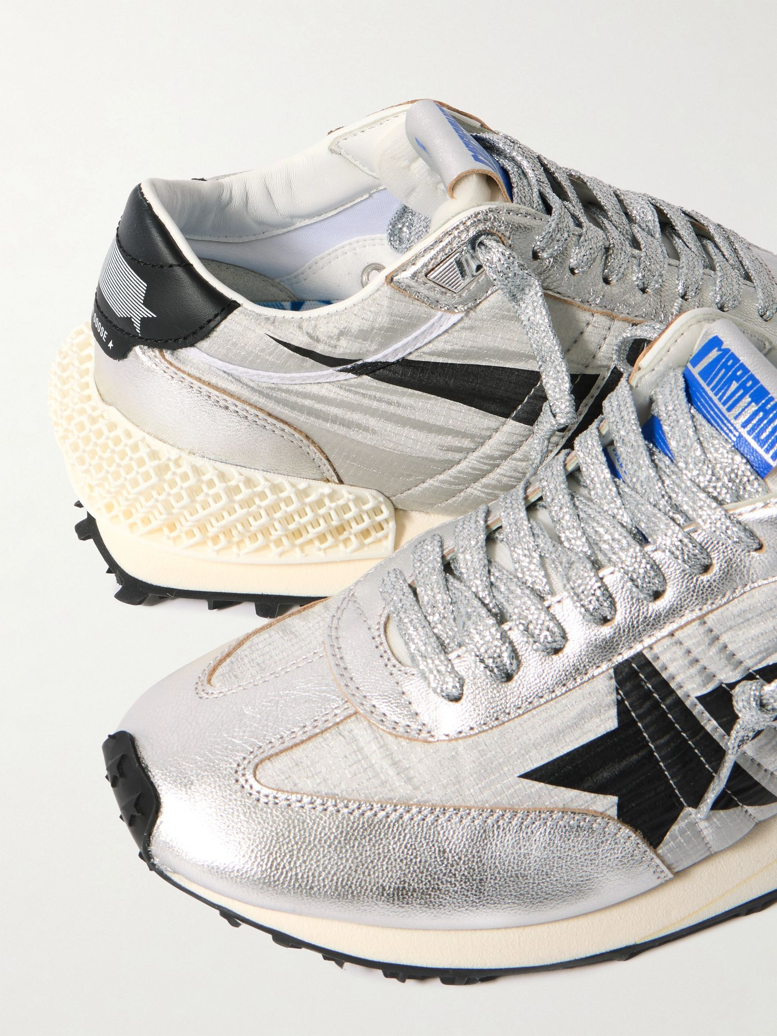 Running Marathon metallic rubber and leather-trimmed ripstop sneakers Silver - 4