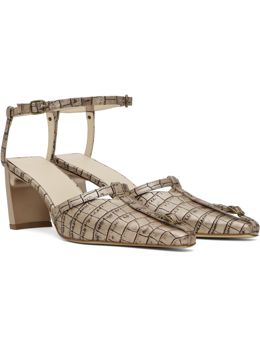 Beige Serpent Mules - 4