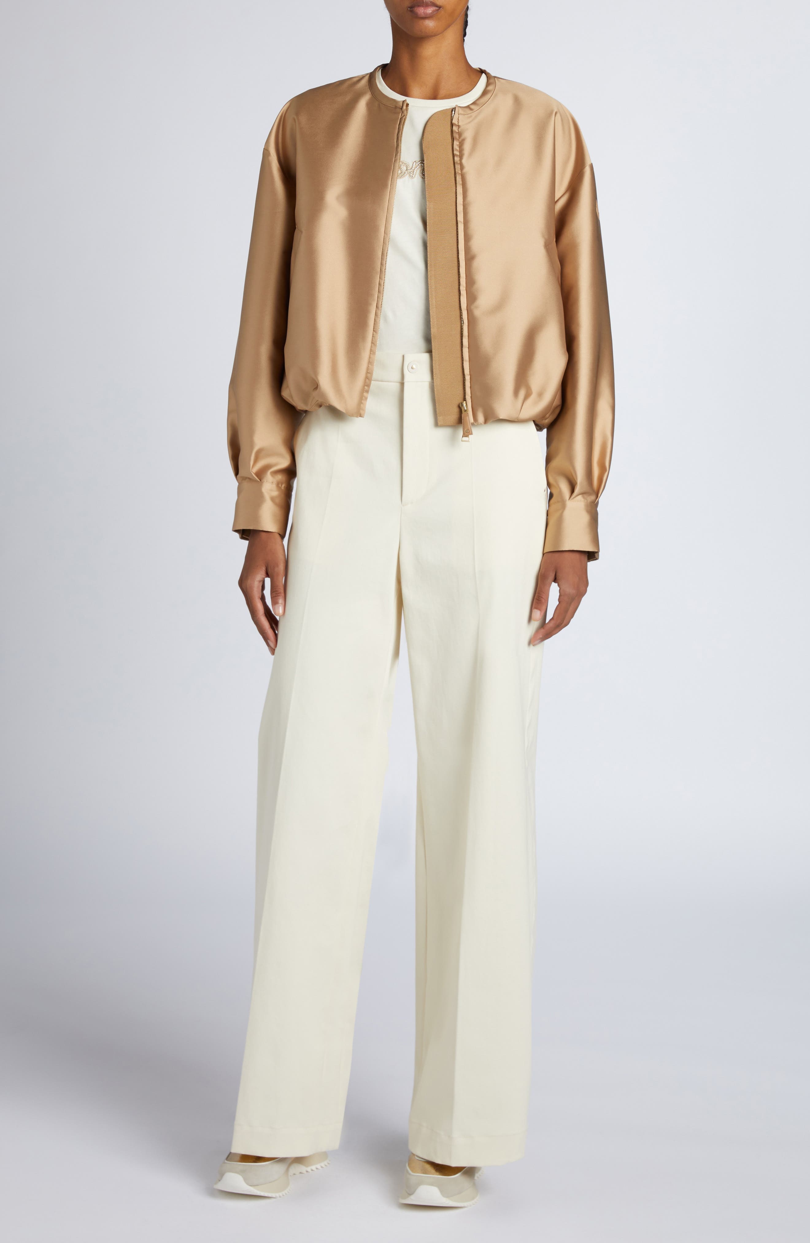 Moncler Maupa Satin Bomber Jacket in Pastel Beige at Nordstrom - 2