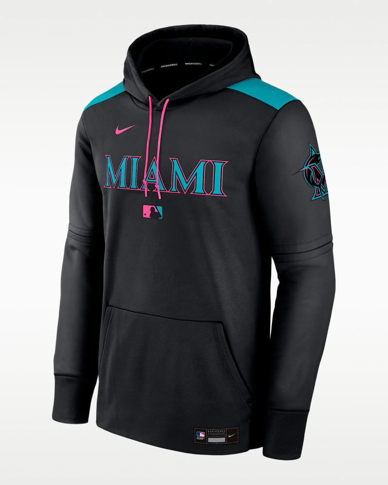 Miami Marlins Authentic Collection City Connect Men's Nike Therma MLB Pullover Hoodie 1