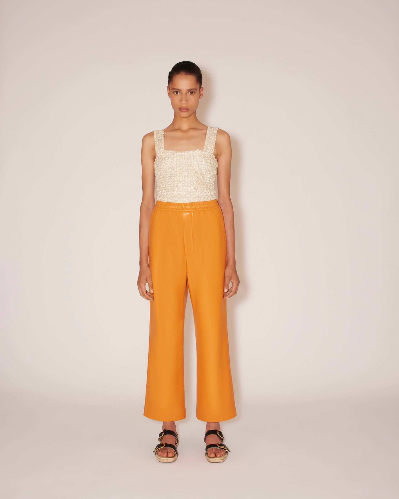 ODESSA - Vegan leather kick-flare pants - Orange - 2