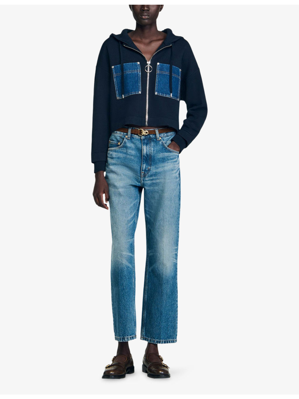 Denim-Pocket Relaxed-Fit Knitted Hoody - 2