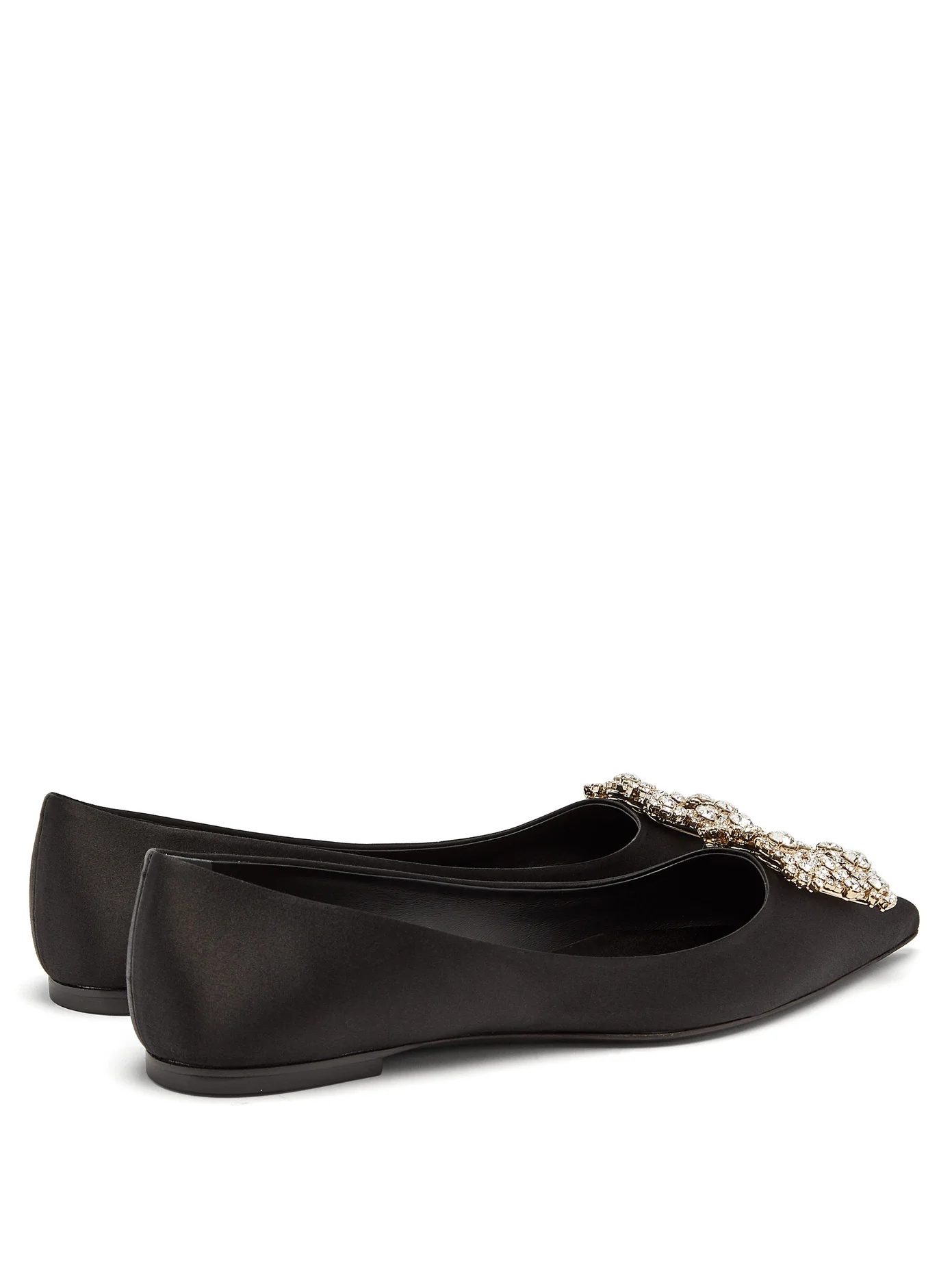 Crystal-buckle pointed satin flats - 4