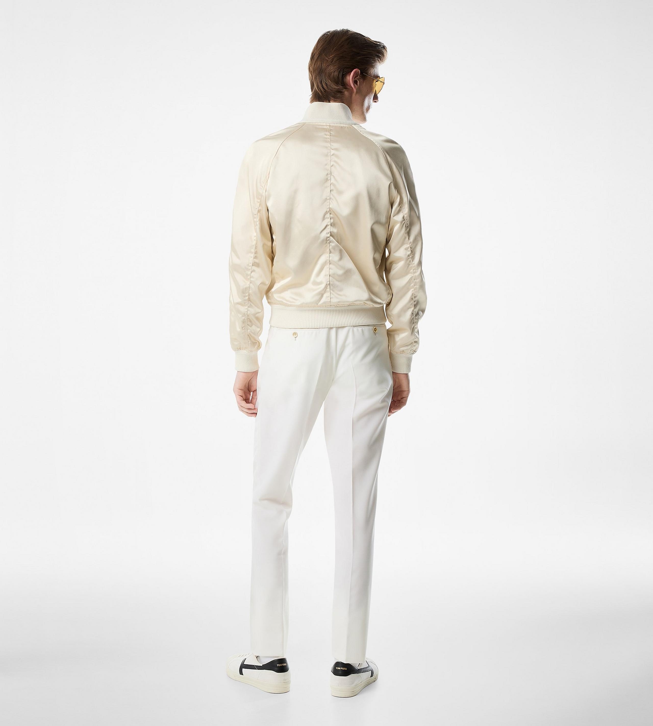 SHINY RAYON SATIN BOMBER WITH CONTRAST PIPING - 3