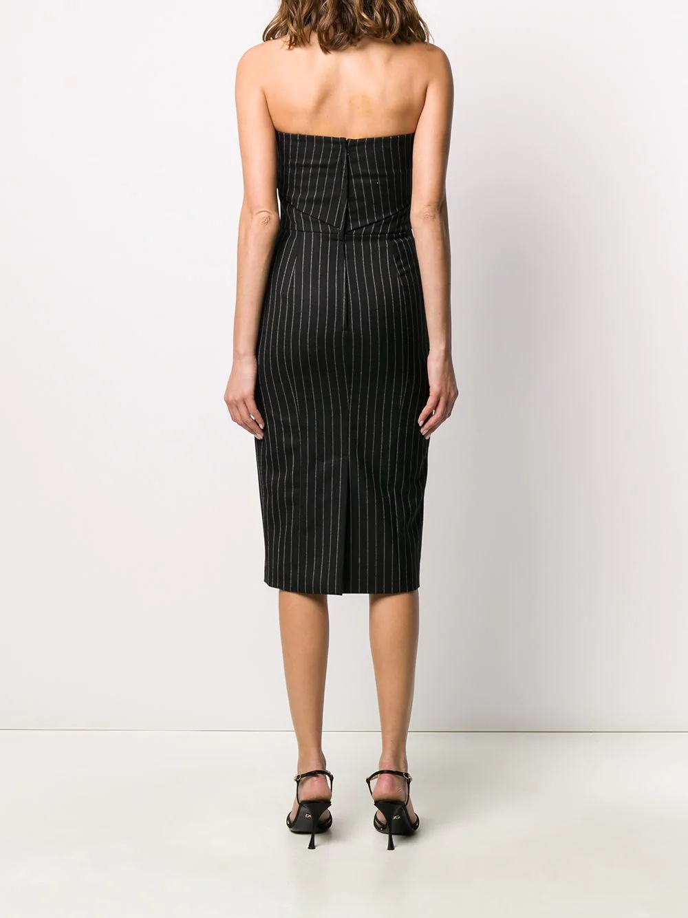 pinstriped strapless fitted dress - 4