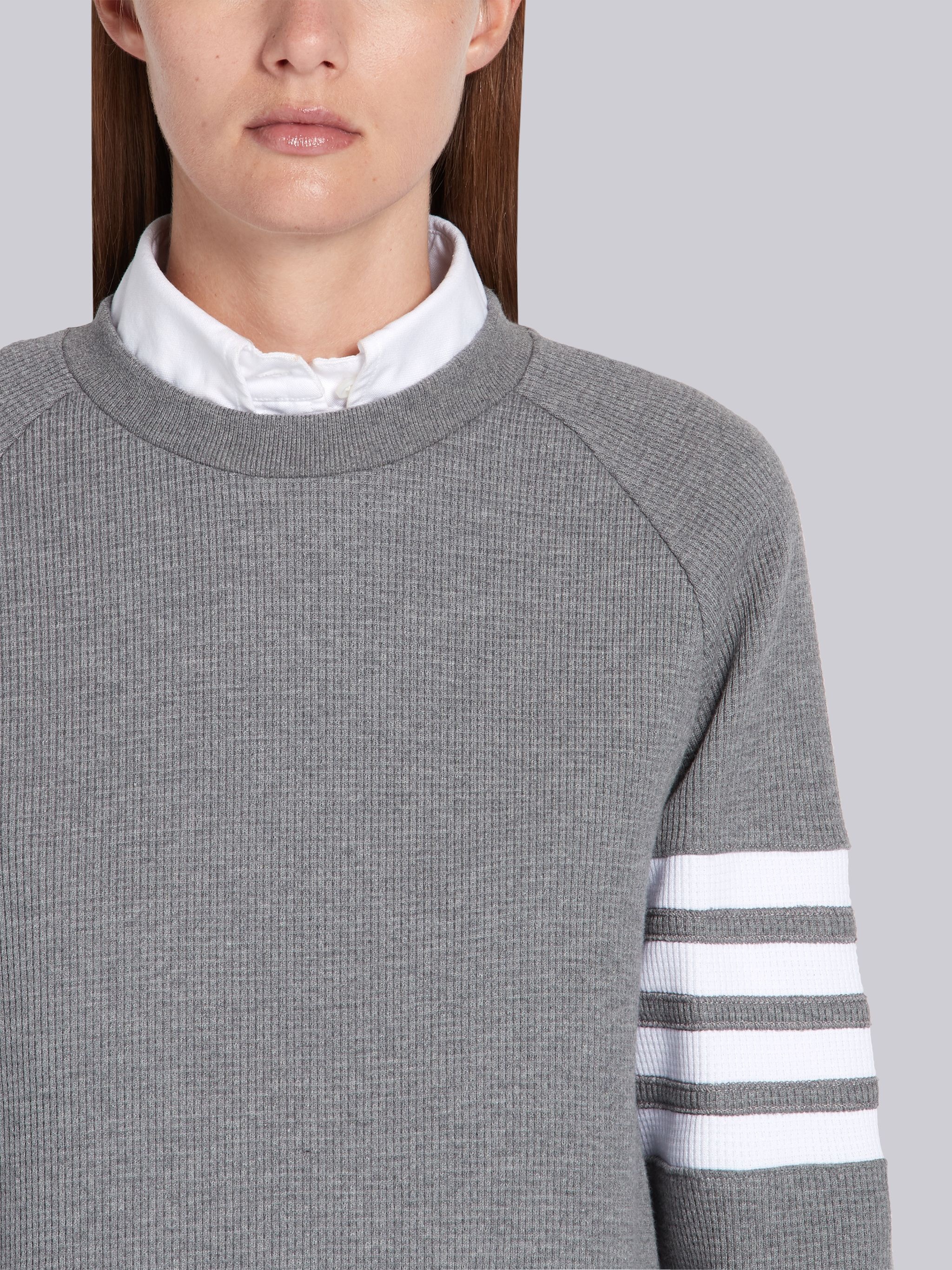 Medium Grey Waffle Crewneck 4-Bar Sweatshirt - 5